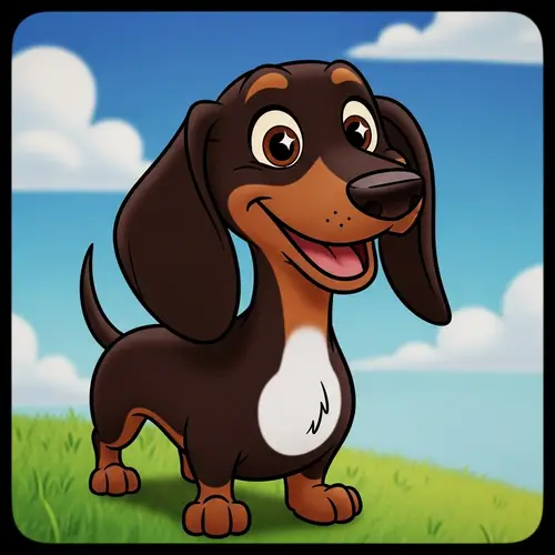 Dark Brown Dachshund - Adorable Pixar-Inspired Cartoon Dog