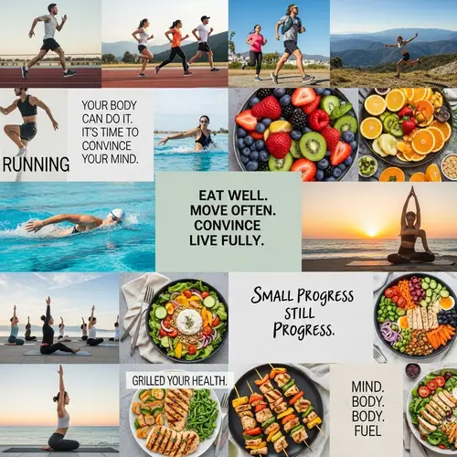 Active & Healthy Lifestyle Mood Board: Fitness, Diet, Motivation