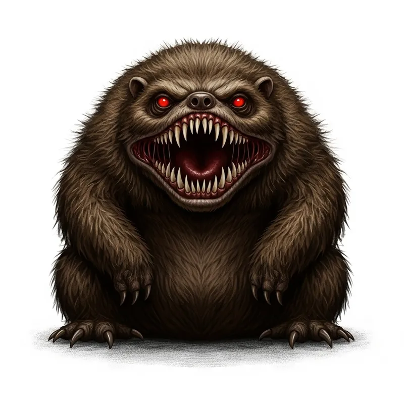 Menacing forest creature with razor-sharp teeth and fiery red eyes