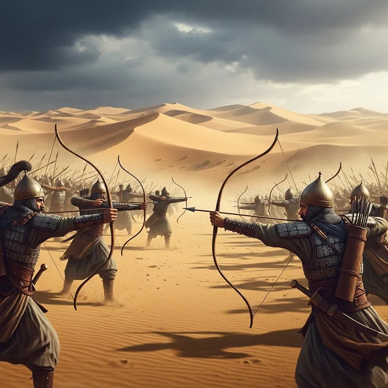 Epic Pre-Islamic Battle with Archers in Desert