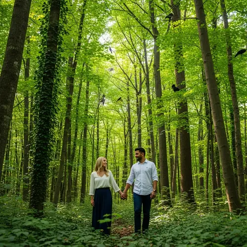Tranquil Forest Stroll: Couple Holding Hands