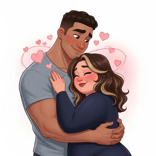 Romantic Loving Couple Embraced by Hearts | Studio-inspired Scene