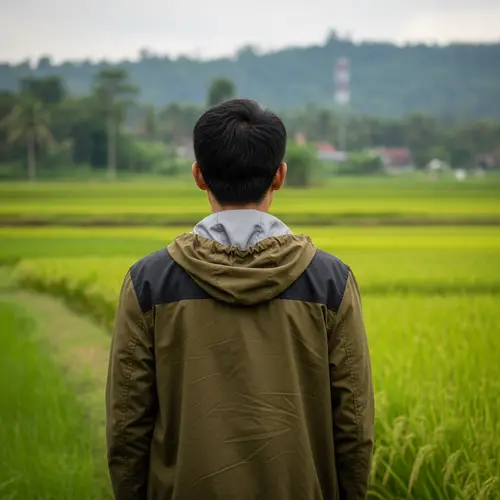 Man Walking Through Scenic Indonesian Rice Field