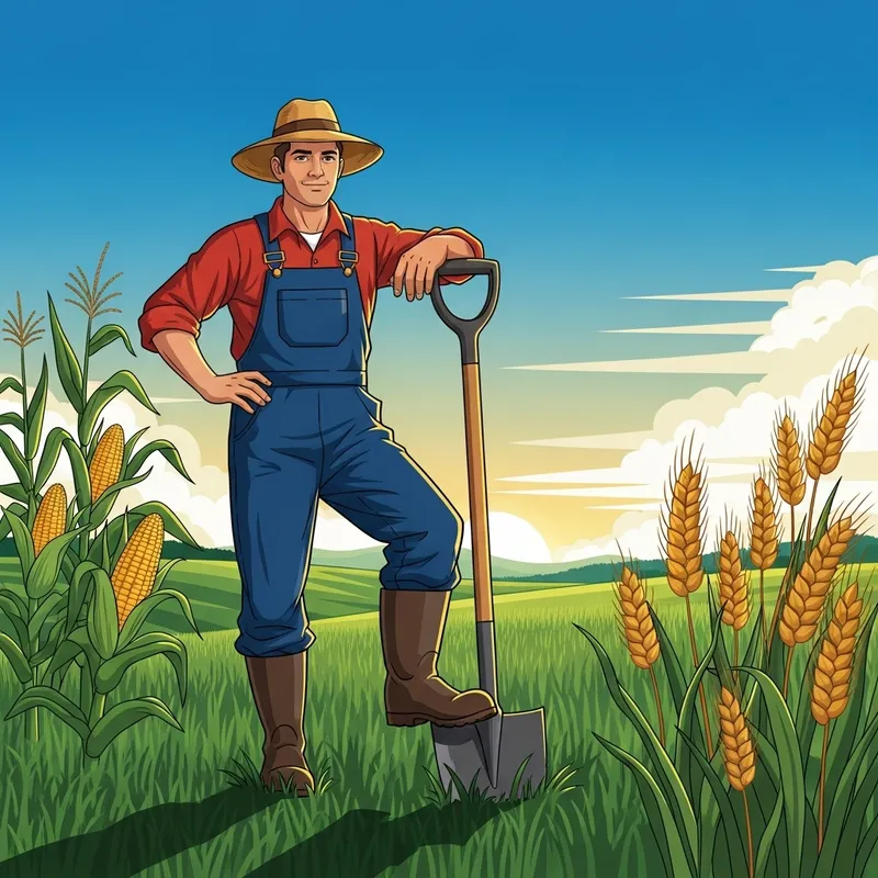 Illustrative Farmer in Green Fields | Farm Life Artwork