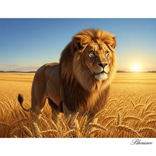 Majestic Lion in Wheat Field | Wildlife Illustration