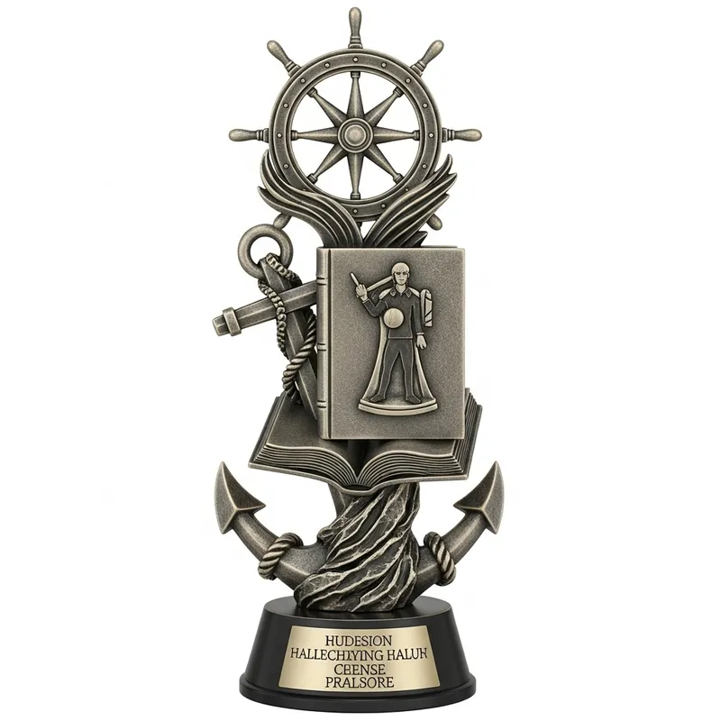 Trophy Design with Book, Anchor, and Compass