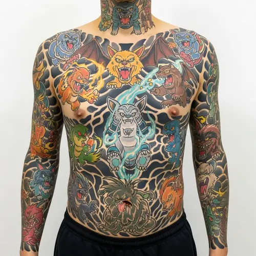 Colorful Anime-Style Beast Tattoos: A Unique Full Body Display