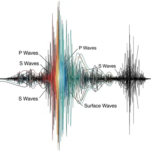 Seismogram Art: Depiction of P Waves, S Waves, and Surface Waves