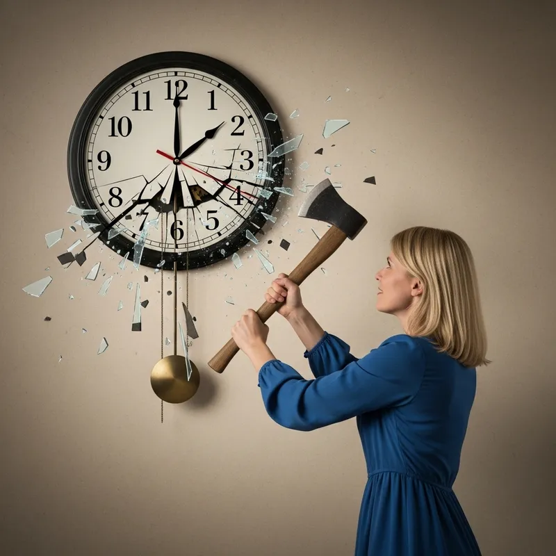 Blonde Woman Breaking Clock - Time Destruction Scene