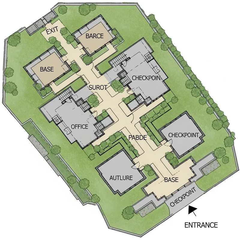 Architectural Base Plan for Entry and Checkpoint Navigation