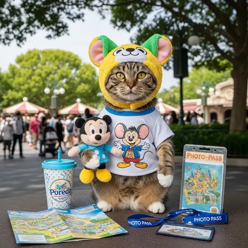 Charming Theme Park Tomcat with Cartoony Gear | Family-Friendly Fun