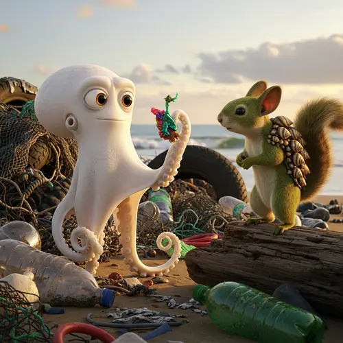 Alf the Intelligent White Octopus Creating New Objects from Waste