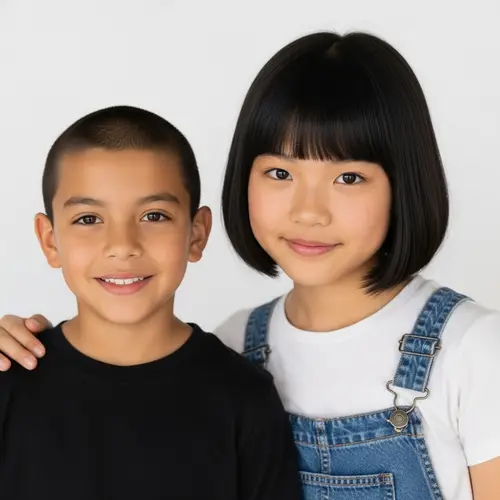 Short-Haired Hispanic Boy with East Asian Girl