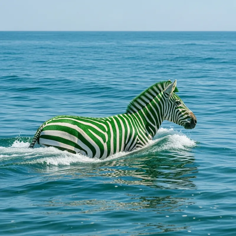 Green Zebra Swimming in the Sea - Stunning Wildlife Moment