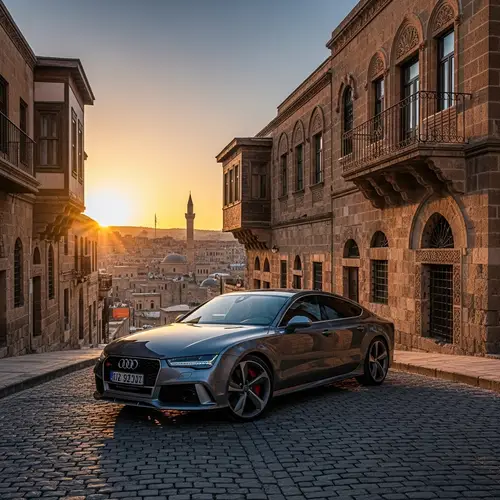 RS7 Car in Mardin, Turkey | Sunset Cityscape View