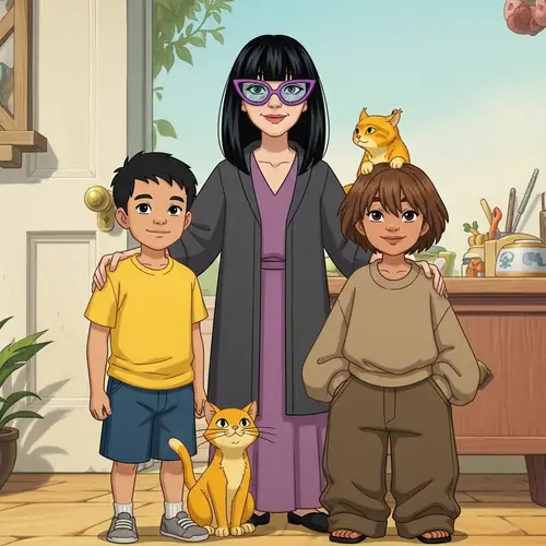 Whimsical Pre-1912 Style Animated Family Scene