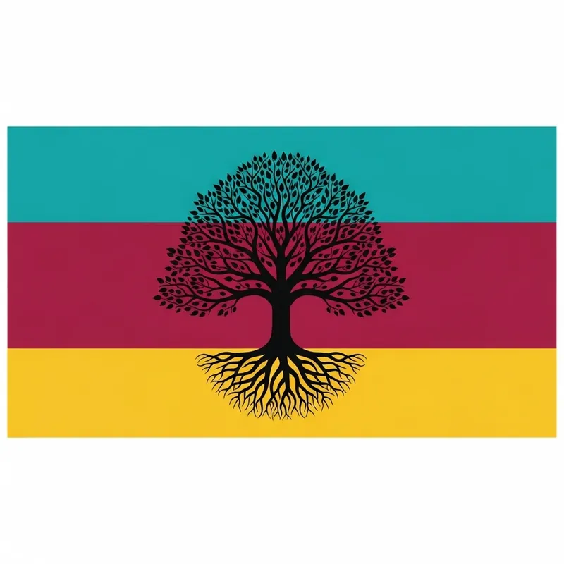 Symbolic Tree Flag in Vibrant Teal, Burgundy & Gold