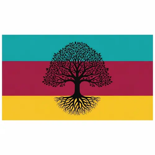 Vibrant Teal, Rich Burgundy & Radiant Gold Flag with Symbolic Silhouetted Tree
