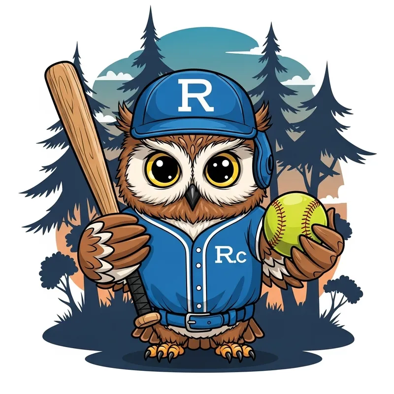 Whimsical Cartoon Owl with Softball and Bat Whimsical Cartoon Owl with Softball and Bat