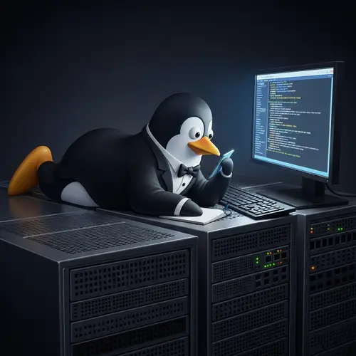 Tech-Savvy Penguin Managing Network Settings | Penguin Server Management