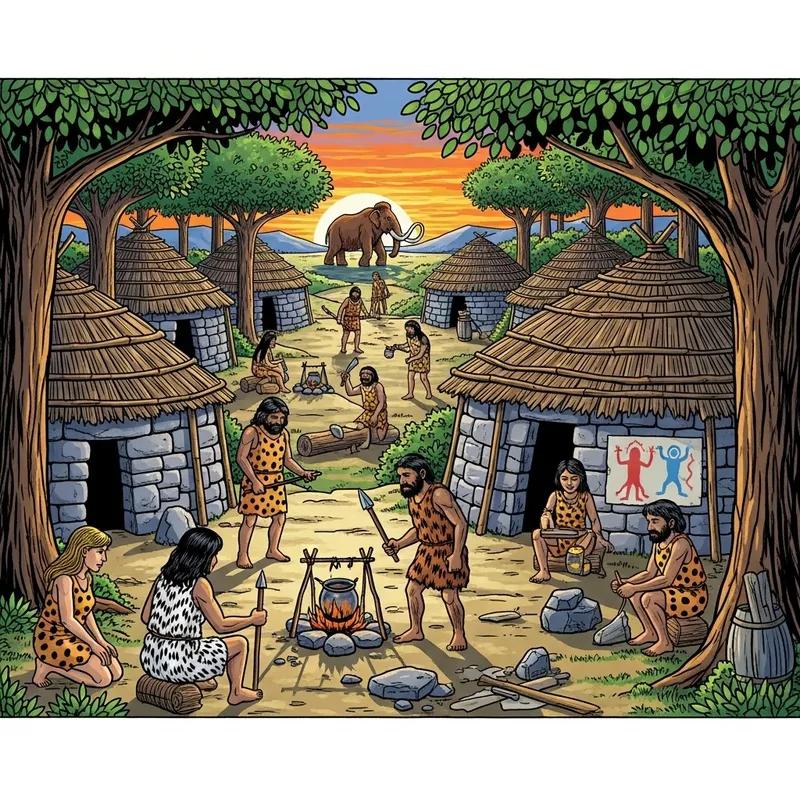 Colorful Stone Age Scene | Vivid Primitive Era Illustration