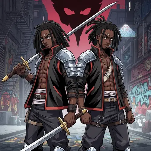 Black Male Anime Characters with Dreadlocks Preparing for Battle