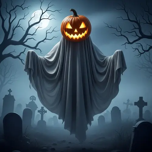 Spooky Ghost in Pumpkin Mask – Halloween Fun