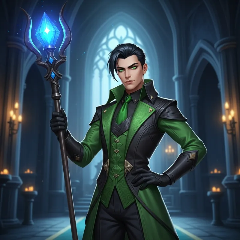 Crafty Loki in Green and Black Costume with Scepter Crafty Loki in Green and Black Costume with Scepter