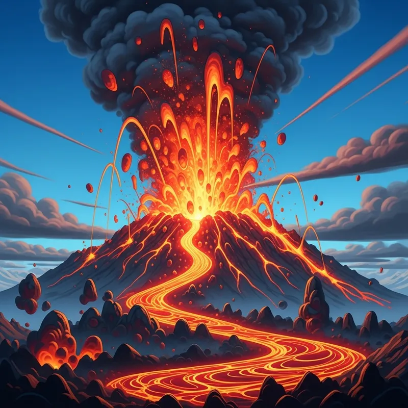 Abstract Volcanic Eruption Art - Surreal Landscape Depiction