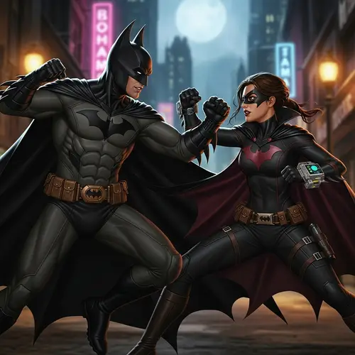 Batman vs Batgirl: Intense Non-Lethal Duel in Gotham