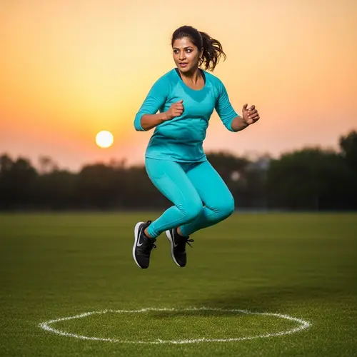 Vibrant Turquoise Workout Outfit | Athletic South Asian Woman in Jump Pose