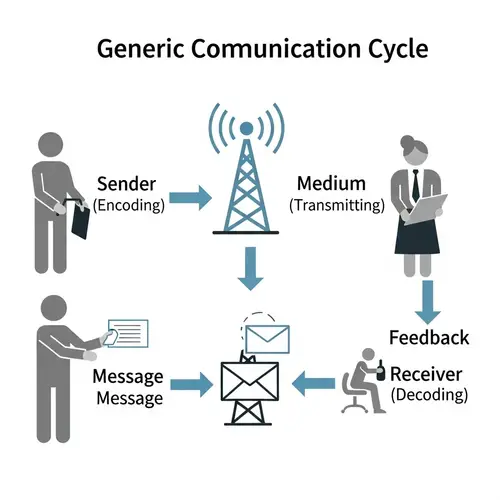 Generic Communication Cycle: Sender, Encoder, Medium, Receiver, Decoder, Feedback