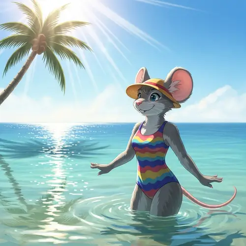 Anthropomorphic Mouse Girl Enjoying Summer at Beach