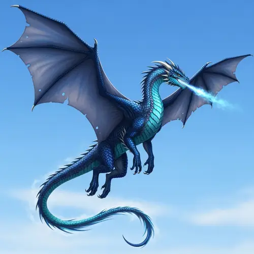 Majestic Blue Dragon Gliding Through Cerulean Skies