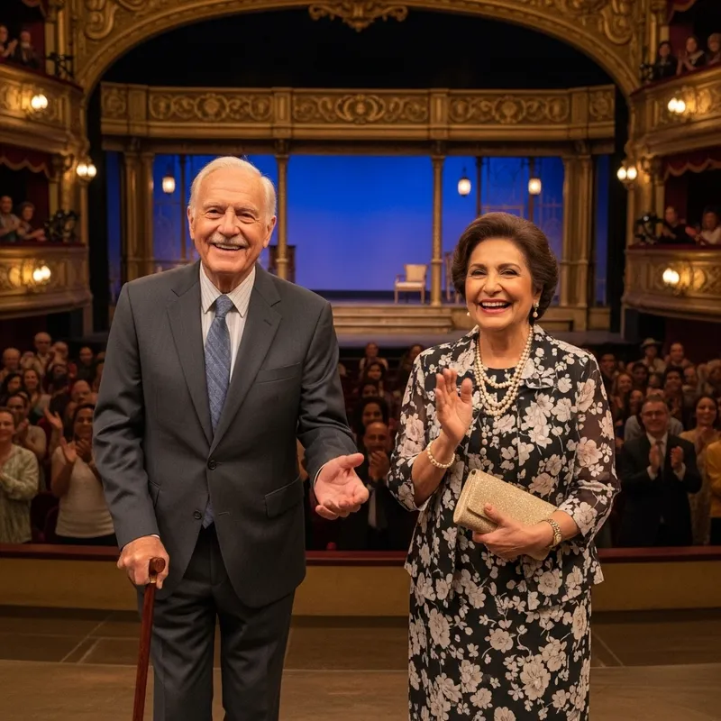 Joyful Elderly Man and Woman in Theater Enjoying Stage Play