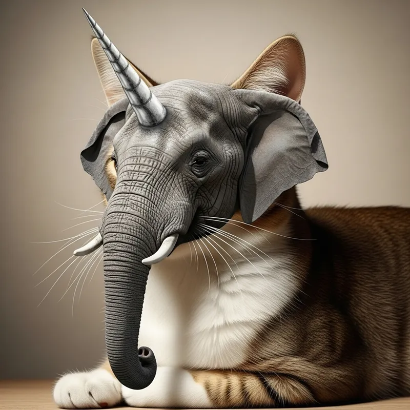 Unique Cat with Unicorn Horn and Elephant Trunk