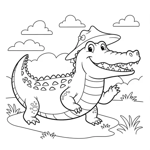 Friendly Crocodile Coloring Page for Kids | Fun Illustration