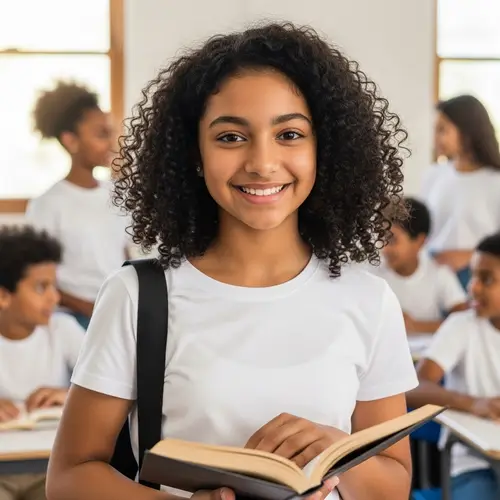 Photo-Realistic Image of a Bright South Asian Girl in Classroom