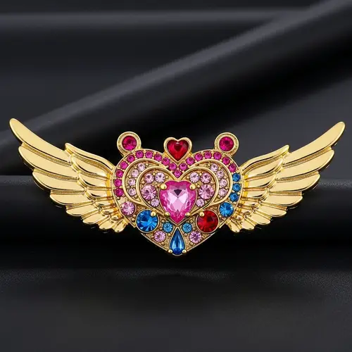 Magical Sailor Moon Brooch with Gemstones and Golden Wings