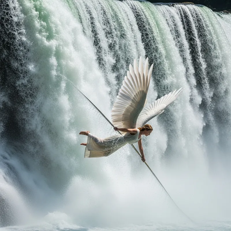 Angel Flying Slices Waterfall with Divine Wing Angel Flying Slices Waterfall with Divine Wing