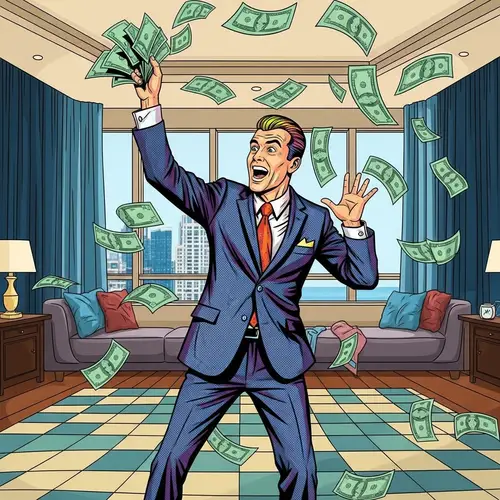 Pop Art Money Throw in Luxurious Penthouse - Dynamic Scene