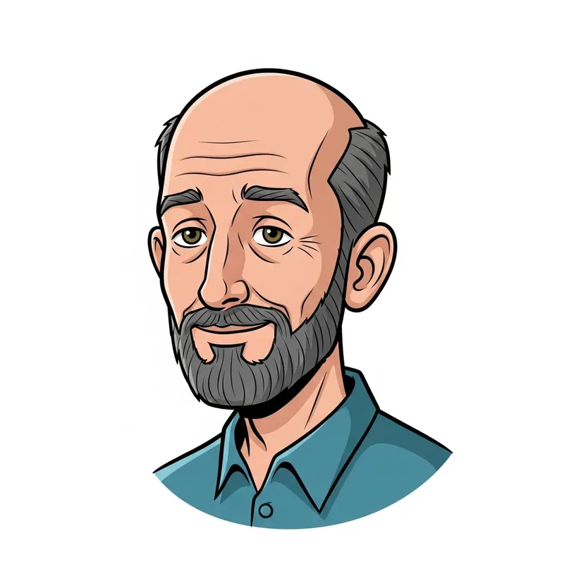 Character Design: Bald Man with Salt and Pepper Beard, Oval Face, and Disney Style Features