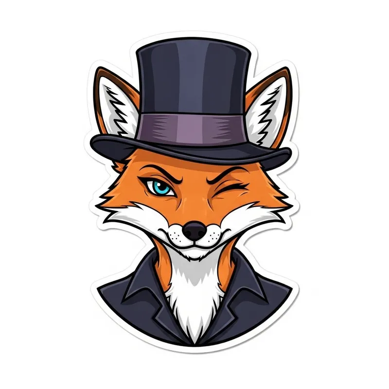 Whimsical Female Fox in Fedora Hat - Enchanting Sticker Art