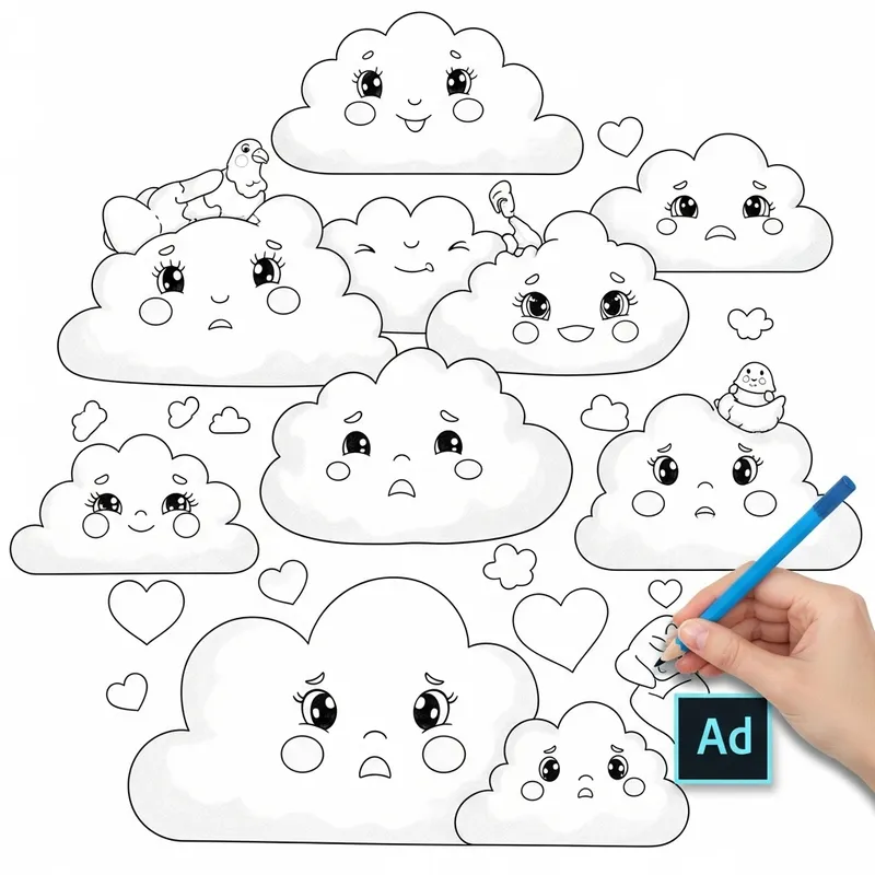 Whimsical Clouds Coloring Page | Emotional Exploration for Children