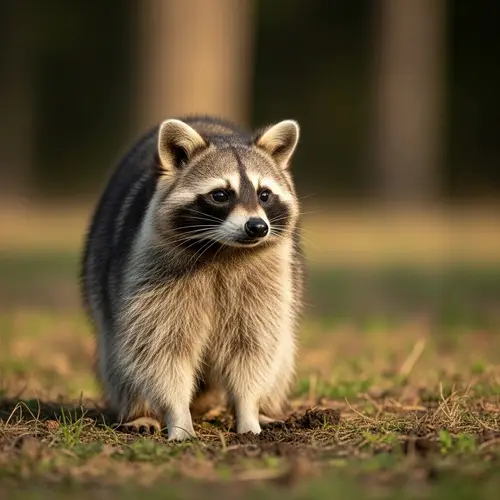 Lifelike Image of a Curious Raccoon in Forest Clearing