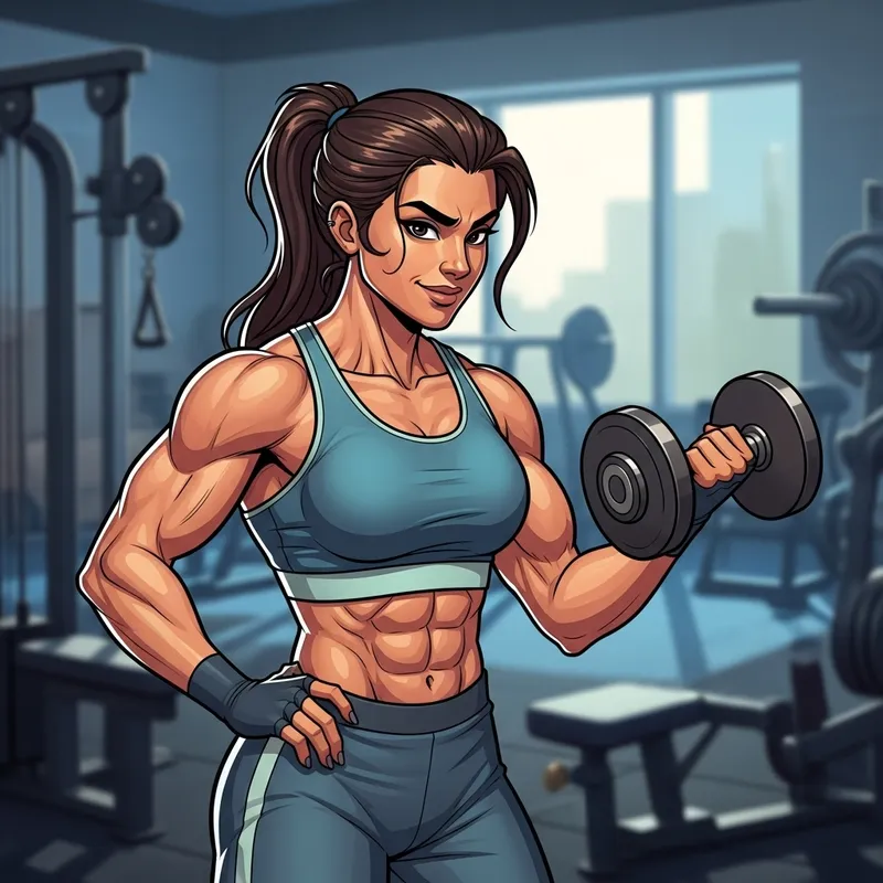 Strong Woman Doing Bicep Curls | Fitness Artwork