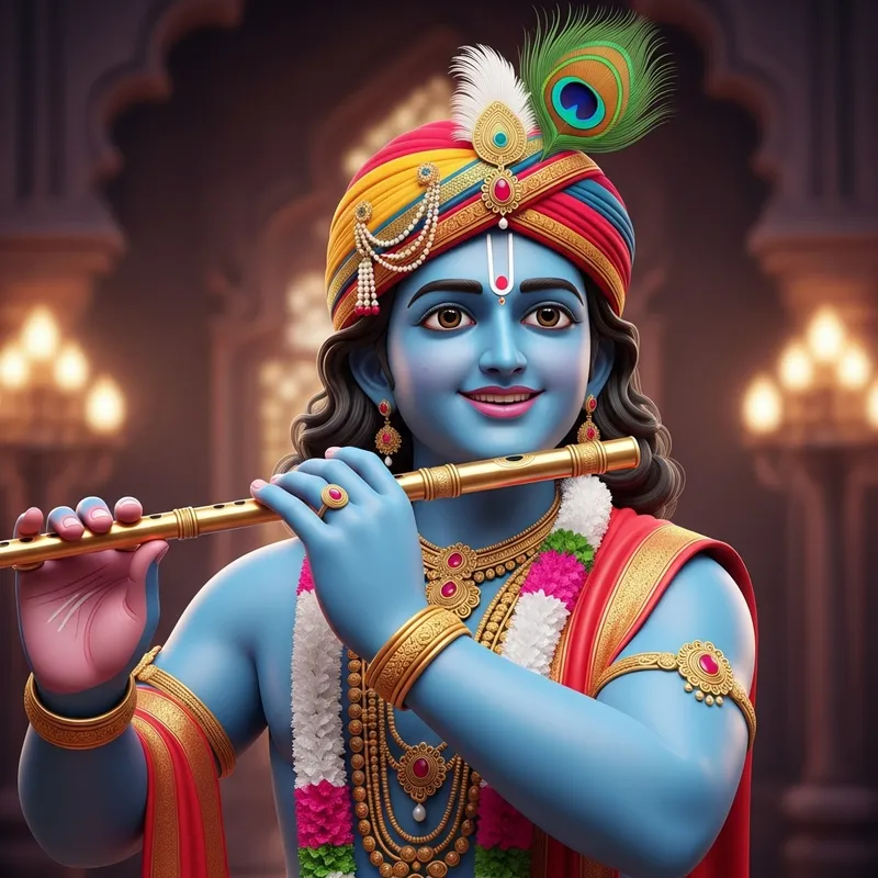 3D Render of Lord Krishna in Fabulous Clothing with a Joyful Smile