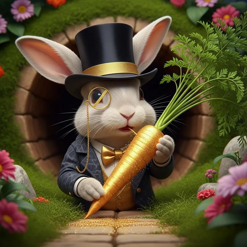 Affluent Bunny Indulging in Expensive Carrot Affluent Bunny Indulging in Expensive Carrot