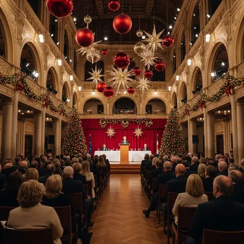 Christmas Award Ceremony in Grand Hall with Festive Decorations