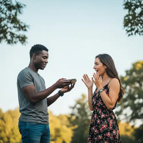Serene Interaction Between Black Man and Woman Outdoors